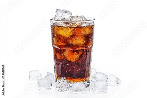 Refreshing Cola Drink with Ice Cubes - Icy cold cola drink, perfect refreshment, summer beverage, fizzy bubbles, crystal clear ice