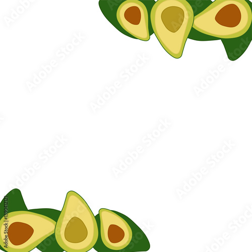 Avocado square Frame. Avocado flay vector Background with Space for Text. Banner, poster, wrapping paper, sticker, print, modern textile design.  Eat green