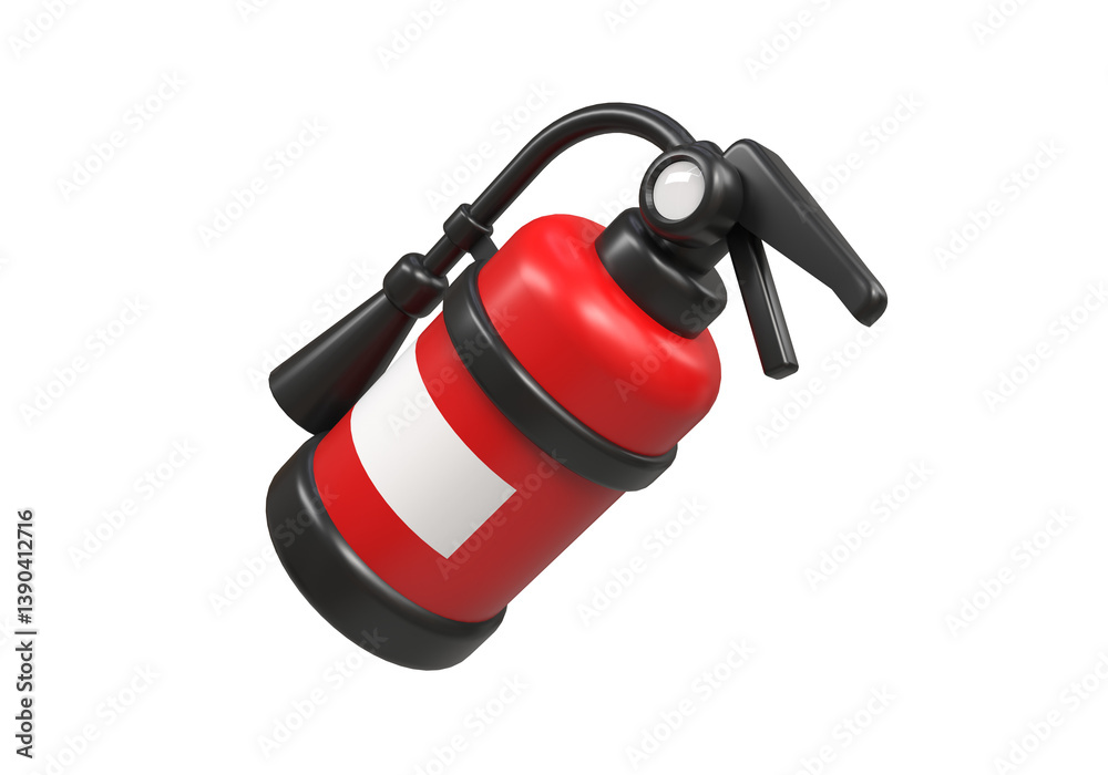 Naklejka premium A red fire extinguisher. The concept of fire safety. Indoor safety device, symbol of emergency extinguishing of a local fire. 3d cartoon-style icon