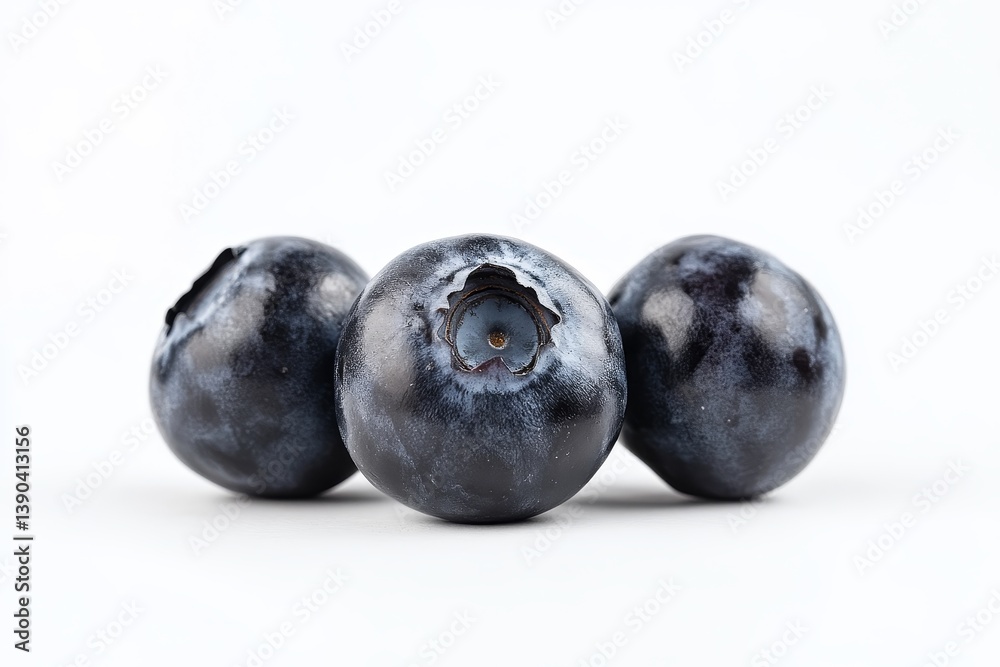 Three Juicy Blueberries - Close-up of three plump blueberries on a white background. Perfect for healthy eating or food blogs Three Juicy Blueberries - Close-up of three plump blueberries on a white background. Perfect for healthy eating or food blogs