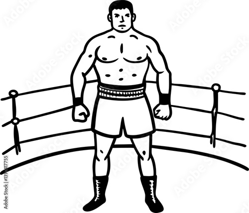 Boxer in ring, confident stance in boxing arena athletic man, sports strength and determination
