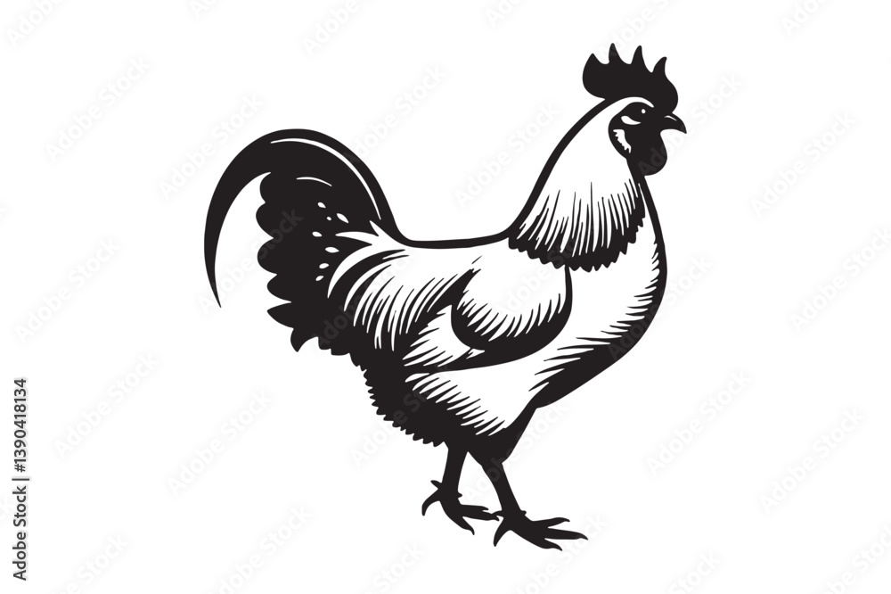 Fototapeta premium Rooster Silhouette Vector Farm Animal Illustration for Print and Design
