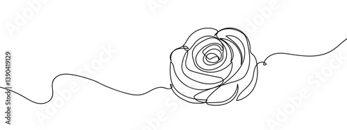 Continuous lines, easy rose lines, decorate cards line art vector illustration editable stroke.