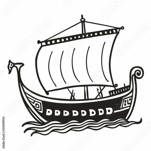 Viking Ship  Illustration Iconic Nordic Longboat on Waves