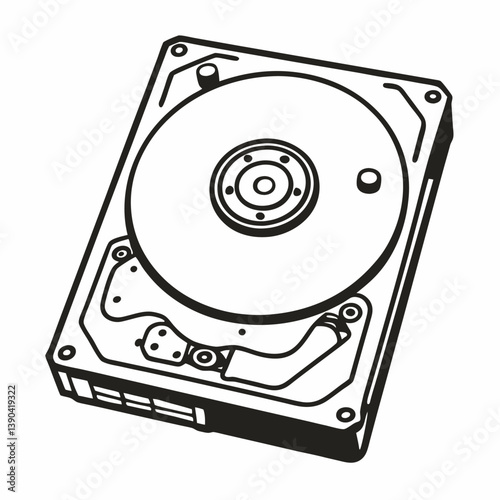 Monochrome Illustration of an Open Hard Drive  Art