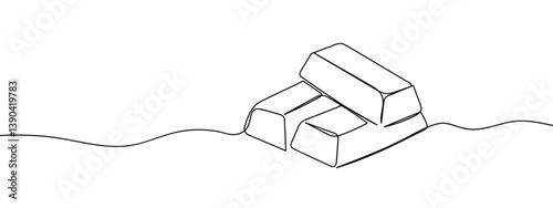 Continuous line, financial illustration, gold bars, three empty bars stacked together line art vector illustration editable stroke.