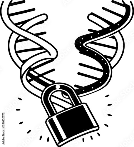 dna double helix secured with a padlock genetic data protection, privacy, and cybersecurity in biotechnology