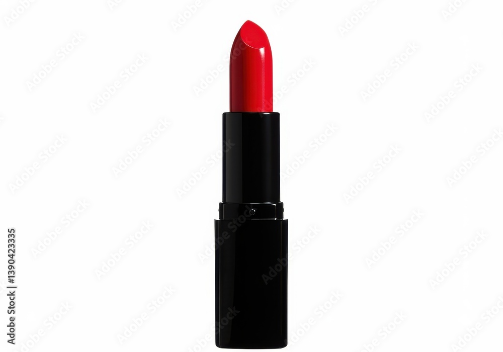 Red lipstick in black case isolated on white background for beauty product display Red lipstick in black case isolated on white background for beauty product display