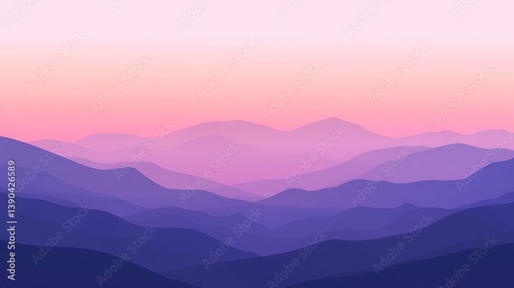 Obraz premium Pastel purple and pink mountain range at sunset.