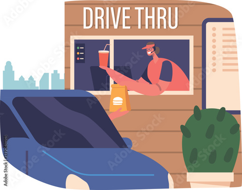 Saleswoman giving drive thru order