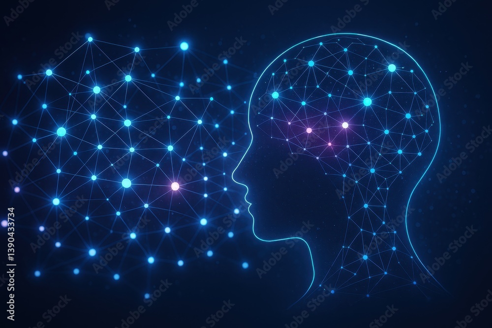 Abstract visualizations of artificial intelligence and digital data flow