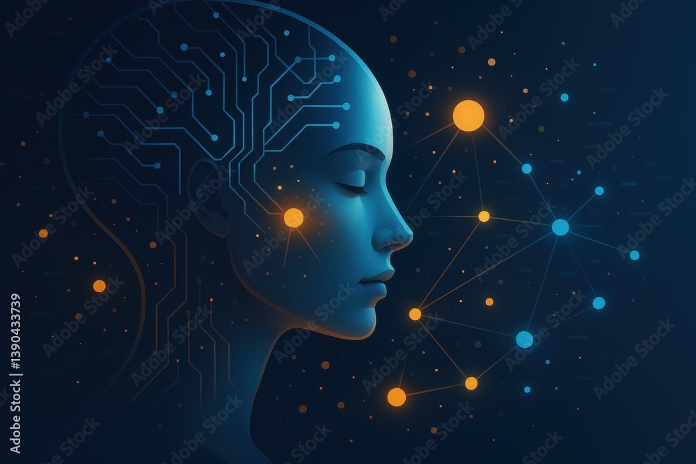Abstract visualizations of artificial intelligence and digital data flow