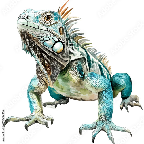 A watercolor painting of a banded iguana, isolated on a white background. Banded iguana vector

