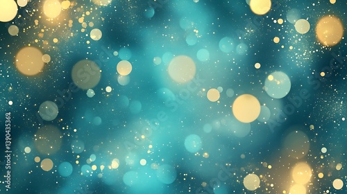 Teal and gold bokeh lights background.