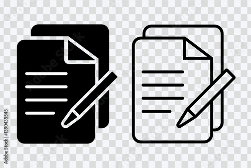 Document and Pen Icon Set – Line & Glyph Style Form Symbols