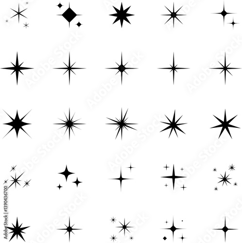 Star icons. Twinkling stars set. Sparkles, shining burst symbols isolated