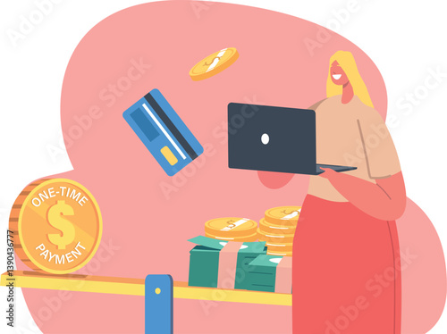 Woman earning money online vector illustration
