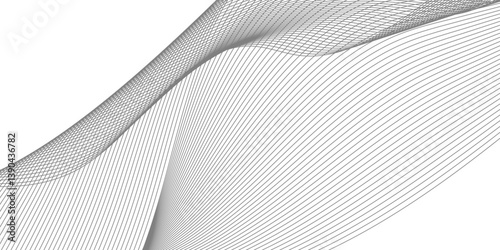 Abstract Curved Black and White Line Wave Background