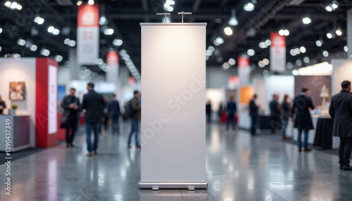 Professional pop-up banner mockup displayed at trade show, branding