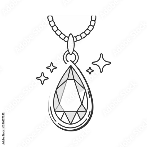 Elegant vector illustration of a teardrop gemstone pendant on a beaded chain with sparkling accents.