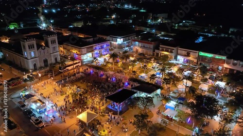 Panning and rotating aerial footage of the celebrations and festivities in Isabela, Puerto Rico