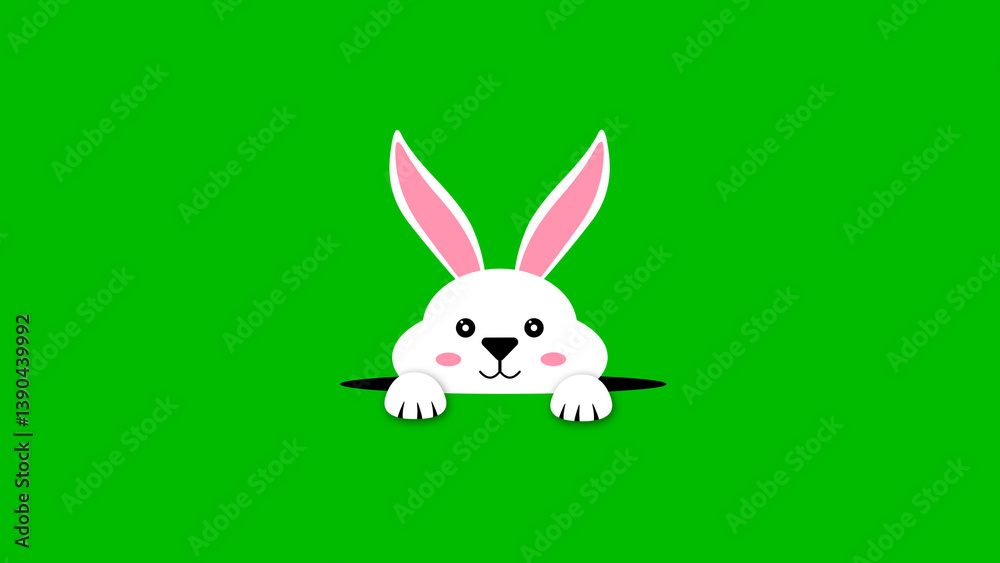 Fototapeta premium cute bunny looking from hole animation on green screen. concept for easter holiday.
