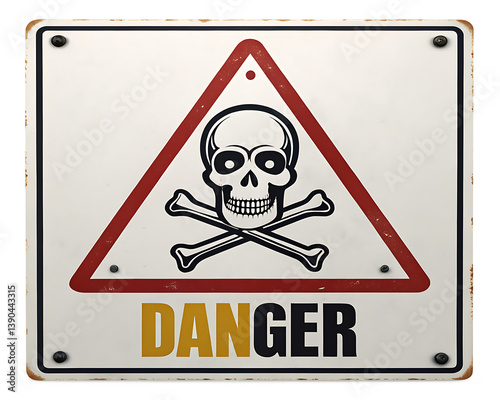danger sign with skull and cross bones isolated on white background, PNG