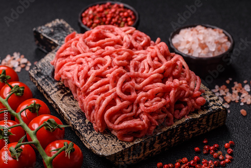 Konstfotografi Ground beef mince fresh raw with salt and spices