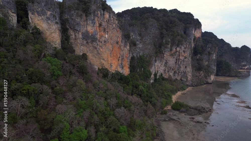 limestone karst formations at low tide Krabi. Nice aerial view flight drone limestone karst formations at low tide Krabi. Nice aerial view flight drone