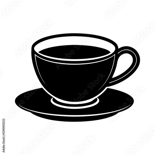 Aroma beverage cup caffeine drink espresso graphic morning porcelain saucer vector . silhouette on white background.