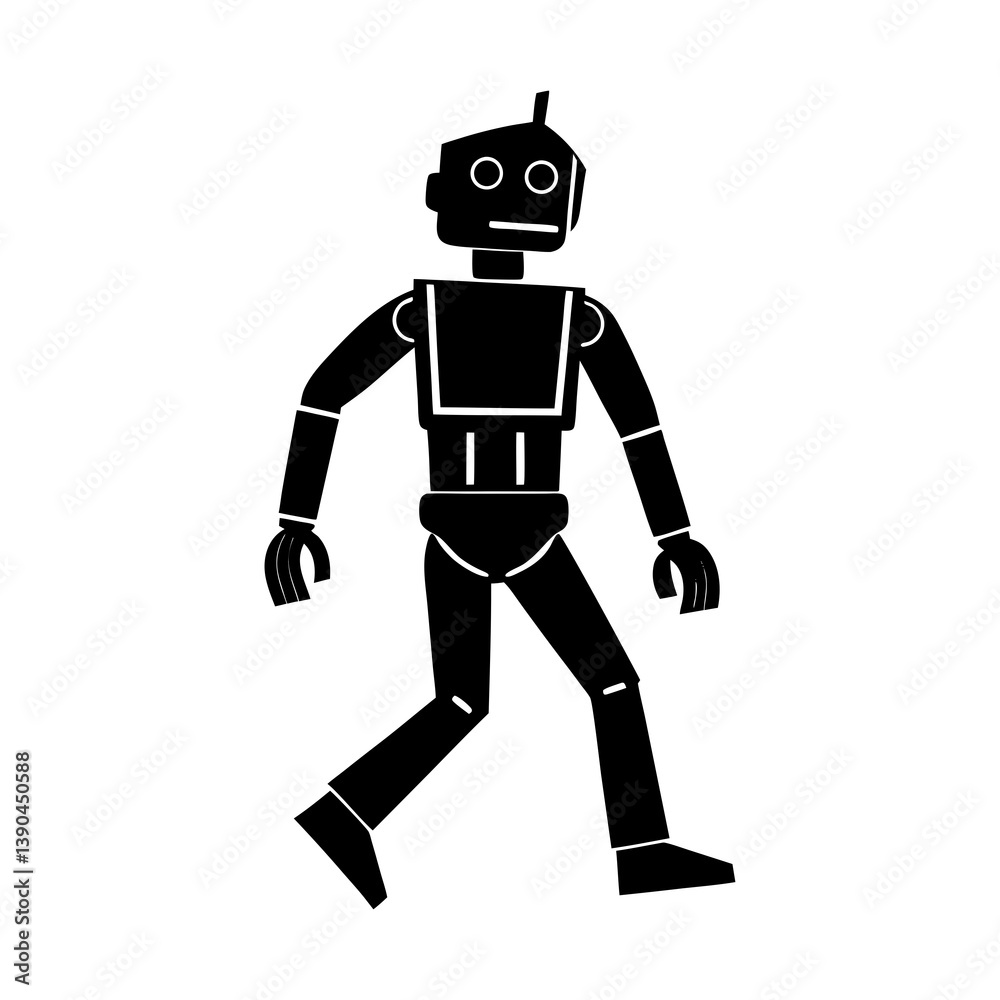 Illustration of a walking humanoid robot character for science fiction projects . silhouette on white background. Illustration of a walking humanoid robot character for science fiction projects . silhouette on white background.