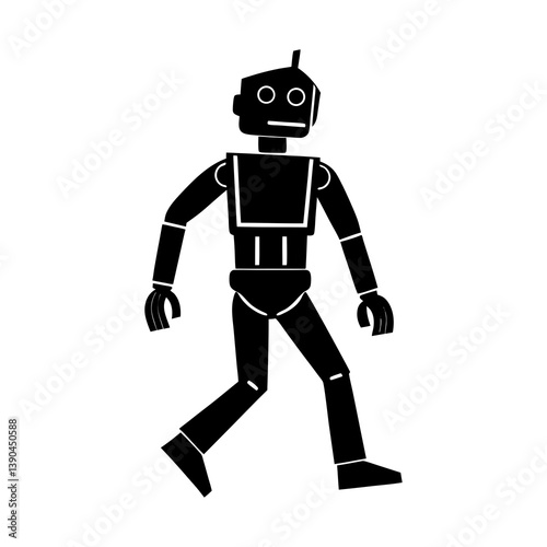 Illustration of a walking humanoid robot character for science fiction projects . silhouette on white background.