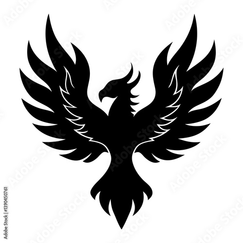 Phoenix bird graphic illustration mythical creature flying animal rebirth design art . silhouette on white background.