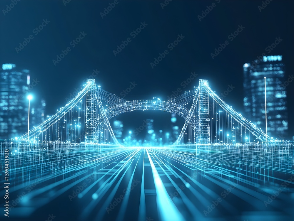 Obraz premium Digital bridge that connects the world and represents a global network and connectivity.