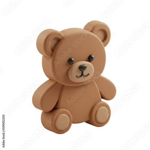 Flat Teddy Bear, 3d rendering icon, isolated on white background, cartoon plastic style, cute doll