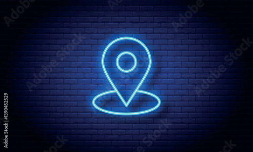 Location icon. Neon map pin icon. Glowing neon line marker sign, outline pointer pictogram in vivid color. Navigation mark, destination point, Neon location marker, address place.