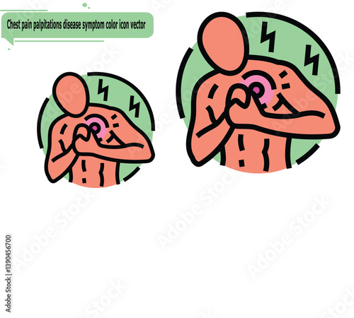 Chest pain palpitations disease symptom color icon vector
