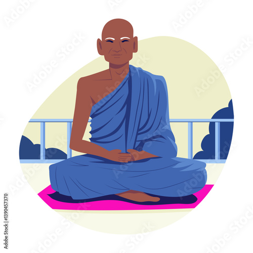 A flat style illustration of a monk character