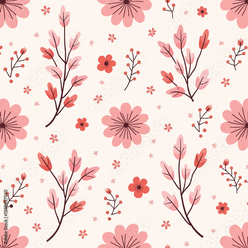 Seamless pattern with pink flowers, Seamless floral background