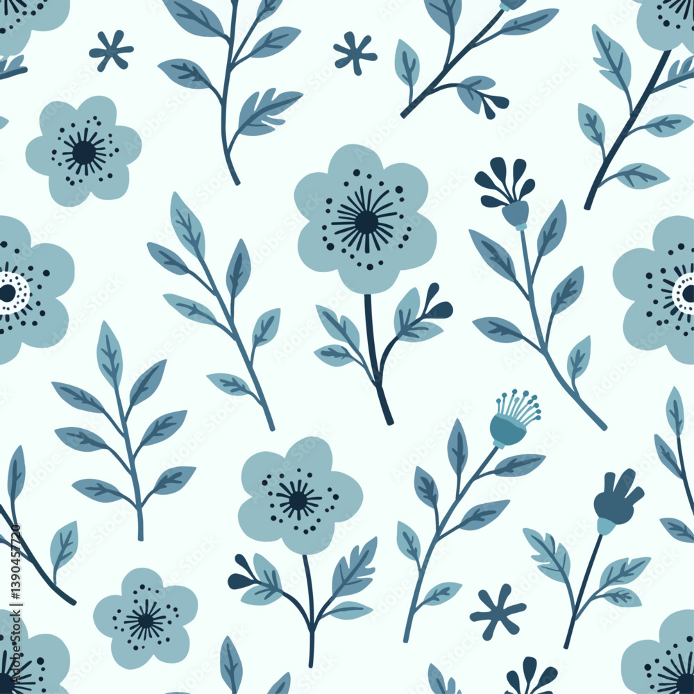 Fototapeta premium Seamless floral pattern with Blue flowers 