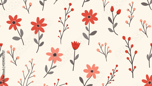 Seamless pattern with color flowers, Seamless floral background