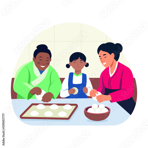 Fat illustration showing a family celebrating a chuseok festival