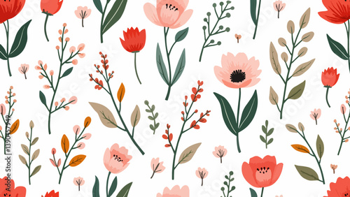 seamless pattern with red tulips