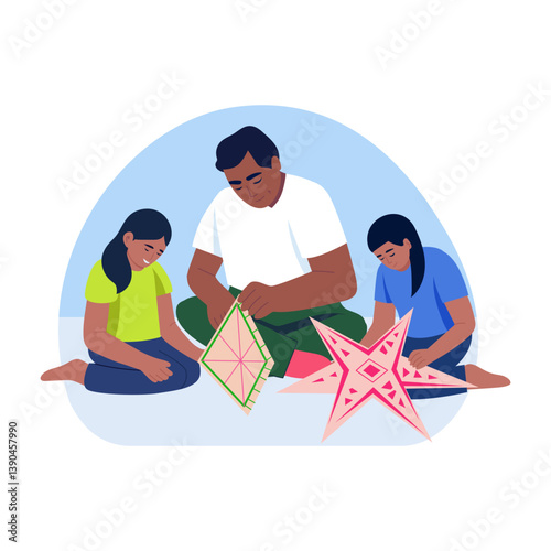 A parol making characters illustration in flat style
