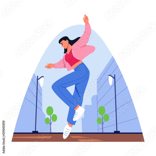 A flat style illustration of a professional street dancer