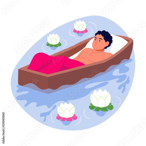 A character taking a floating spa, flat style illustration