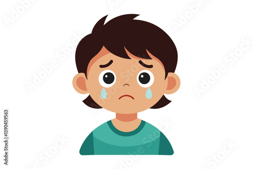 A young boy wearing a teal shirt expresses sadness, with tears in his eyes, reflecting feelings of disappointment or distress in a cartoon style.
