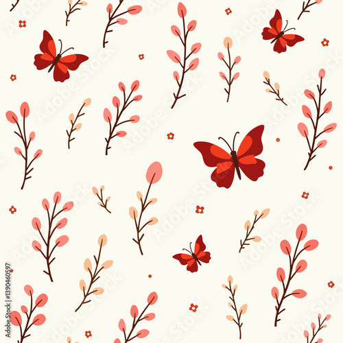 Seamless floral pattern with butterflies and flowers