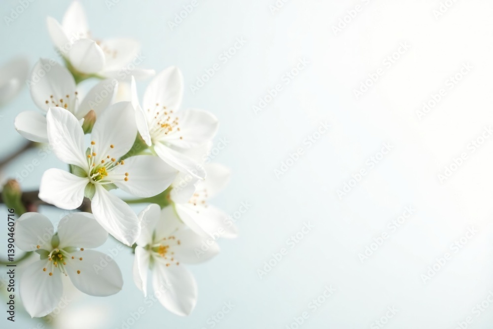 Fototapeta premium Delicate white blossoms against pure white backdrop, flora, white flowers, innocence