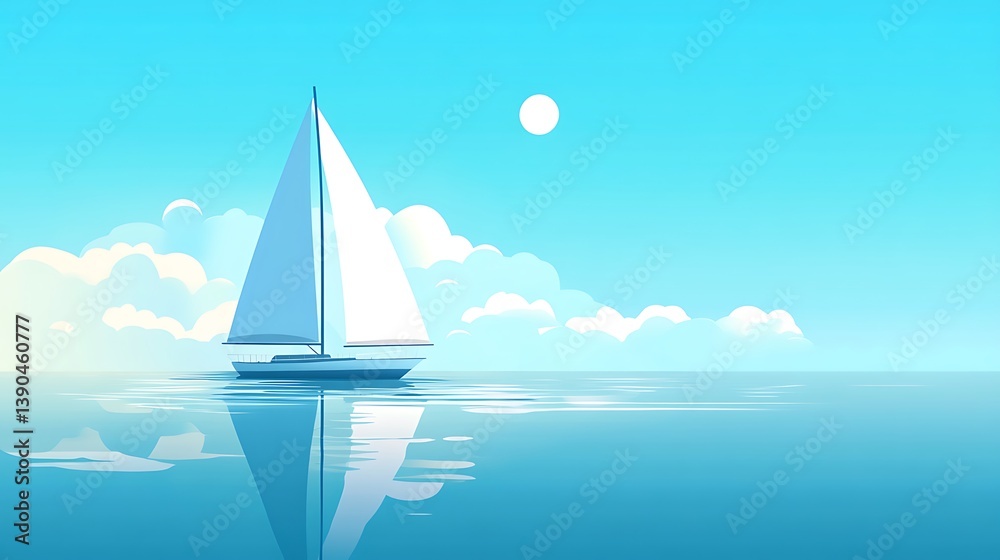 Obraz premium Sailboat on calm ocean under sunny sky. (1)